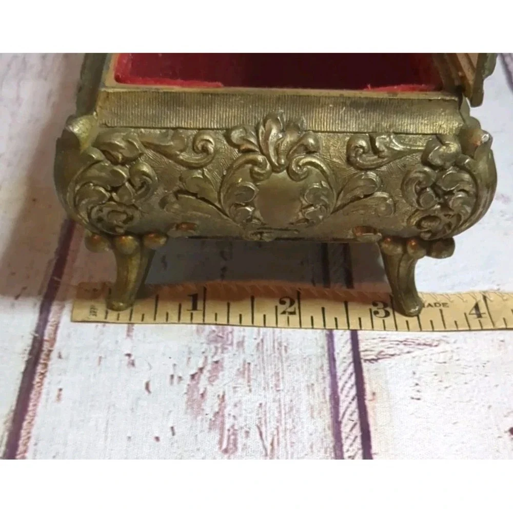 Vtg.‎ Ornate Metal Footed Jewelry Casket Box Made In Japan